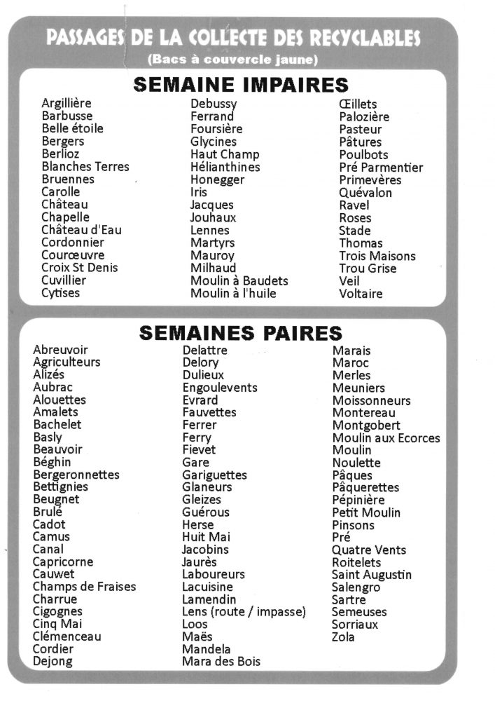 Planning des rues pour la collecte des déchets végétaux